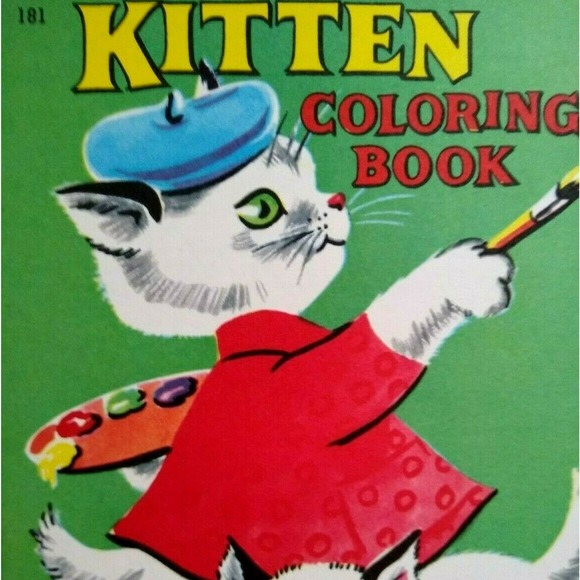 Big Little Book Kitten Coloring Book Saalfield 181 White Cat With Painting Brush - Picture 1 of 9